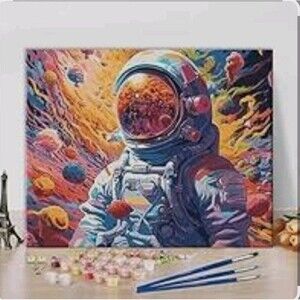 Paint by numbers with an astronaut design in a colorful, abstract style.